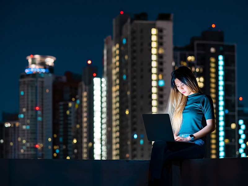 Woman working on a laptop