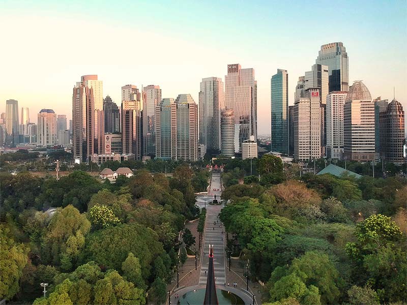 Long buildings in green surroundings