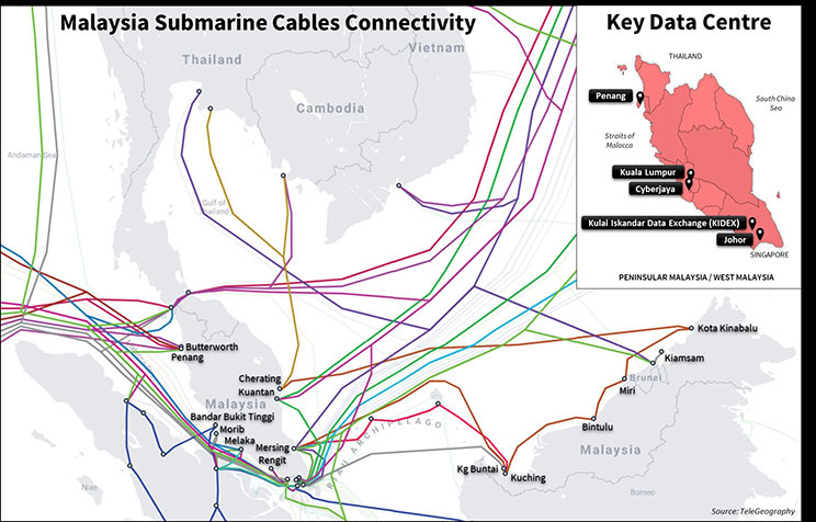 Key Data Centre Locations and Submarine Cables Connectivity in Malaysia