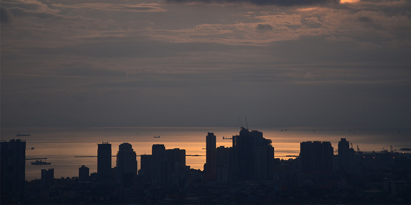 City aerial view during Sunset