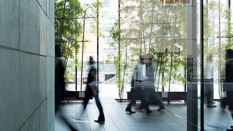 People walking on the veranda