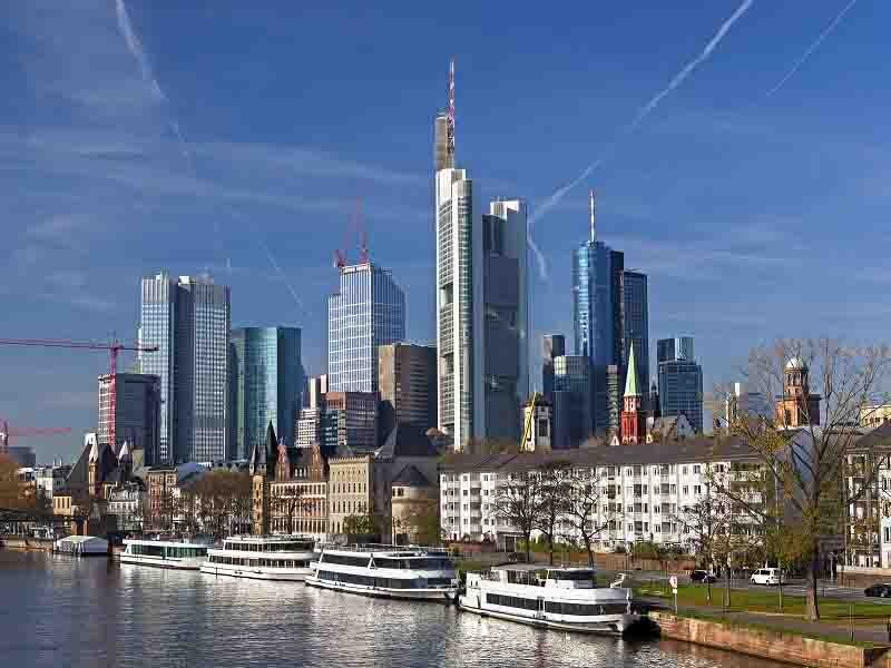 View of riverside Frankfurt buildings