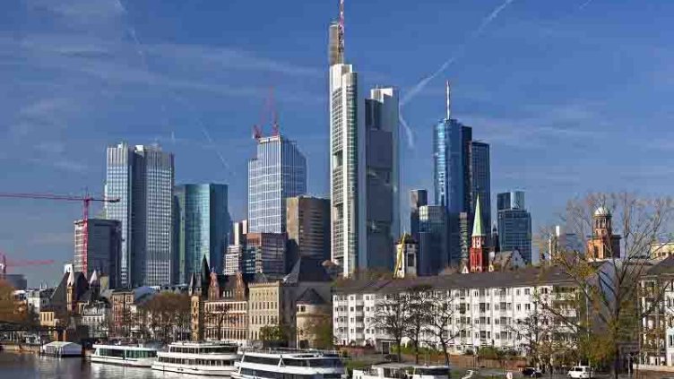 View of riverside Frankfurt buildings